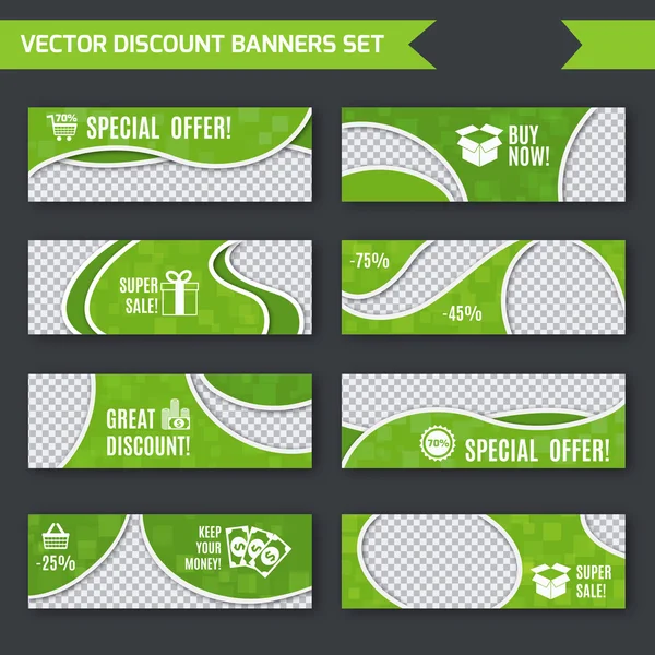 Bandeiras de desconto conjunto verde — Vetor de Stock