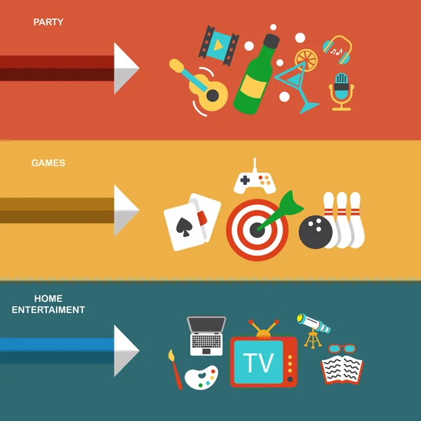 엔터테인먼트 플랫 배너 — 스톡 벡터