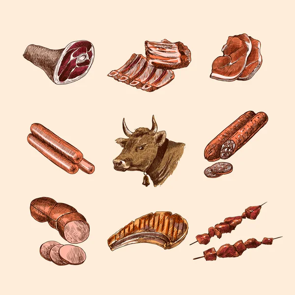 Dibuja iconos de carne — Vector de stock