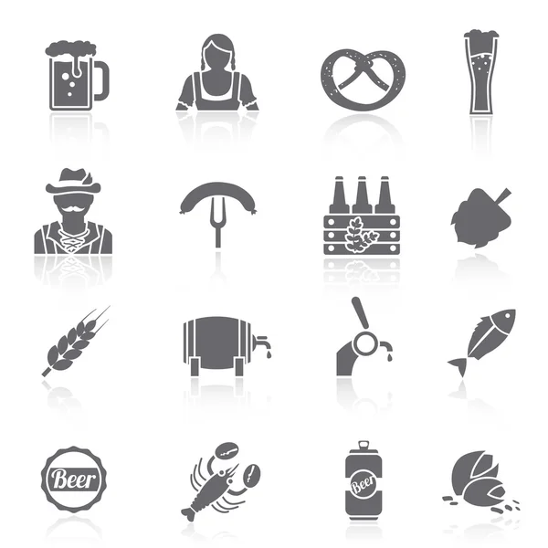 Conjunto de iconos de cerveza negro — Vector de stock