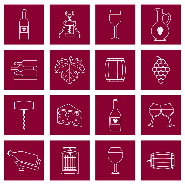 Esquema de iconos del vino — Vector de stock