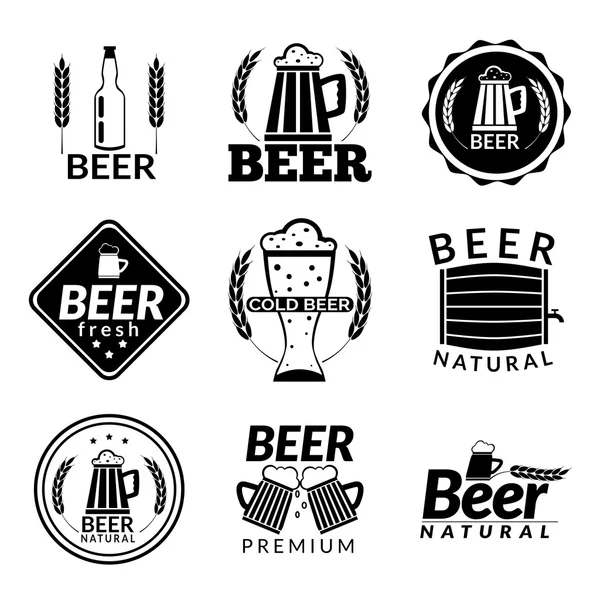 Cerveja emblemas pretos — Vetor de Stock