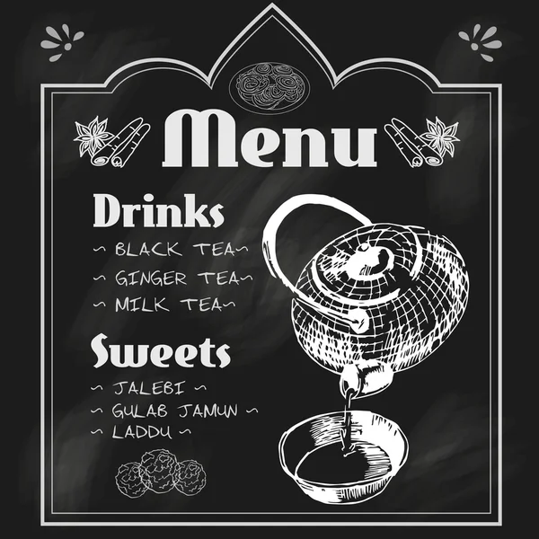 Teapot and teacup blackboard menu — Stock Vector