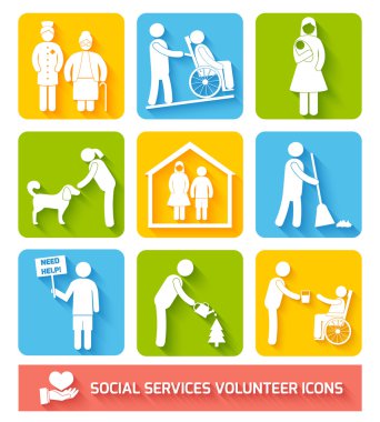 Social services icons set flat clipart