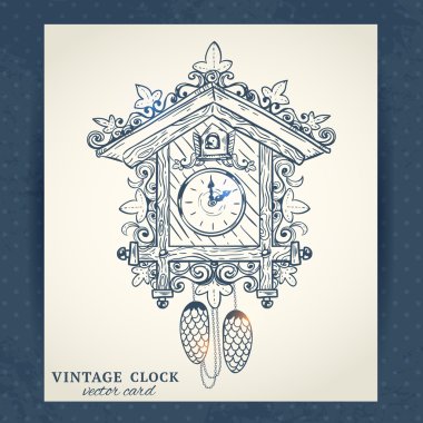 Old retro cuckoo clock postcard clipart