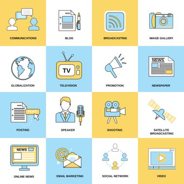 medya simgeleri düz çizgi