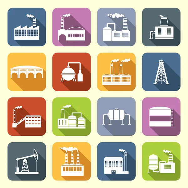 Iconos de edificios industriales plana — Vector de stock