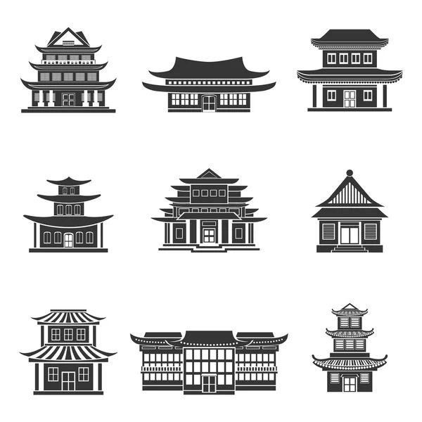 Iconos de casa chinos negro — Vector de stock