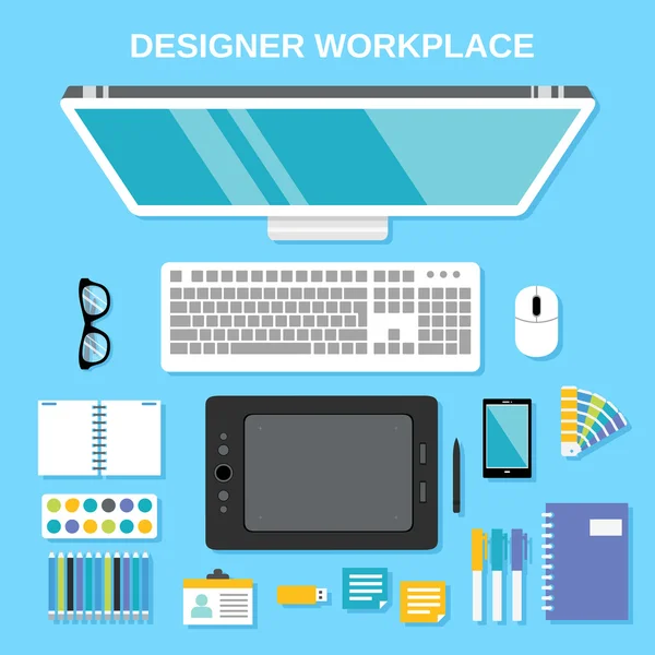 Diseñador lugar de trabajo vista superior — Archivo Imágenes Vectoriales