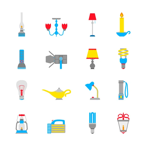 Taschenlampe und Lampen Symbole — Stockvektor