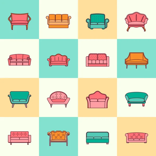 Sofa pictogram platte lijn — Stockvector