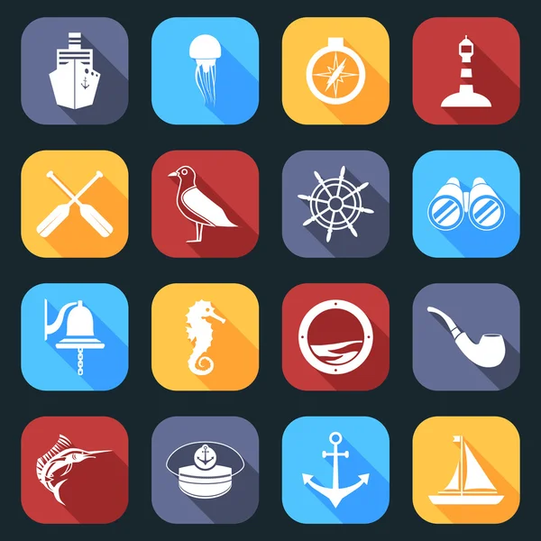 Nautical Icons Set Flat — Stock Vector