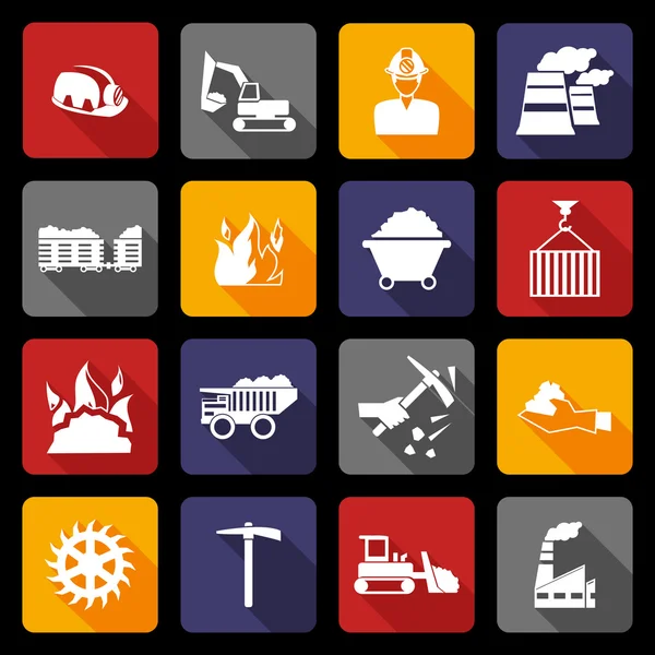 Coal industry icons flat — Stock Vector