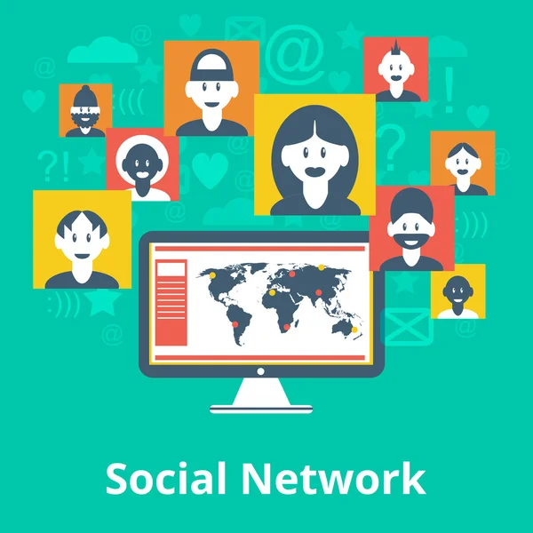 Social network icone composizione poster — Vettoriale Stock