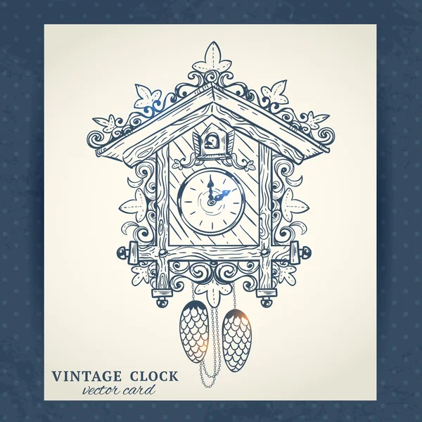 Antiguo reloj de cuco retro postal — Vector de stock