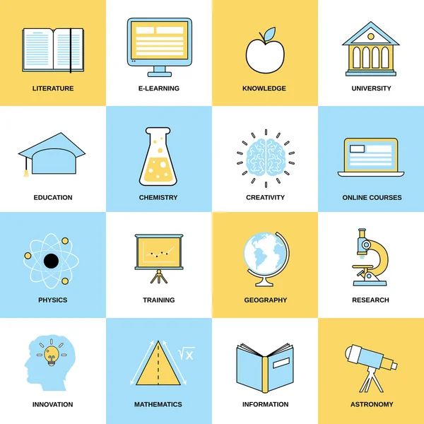 Educación Iconos de línea plana — Vector de stock