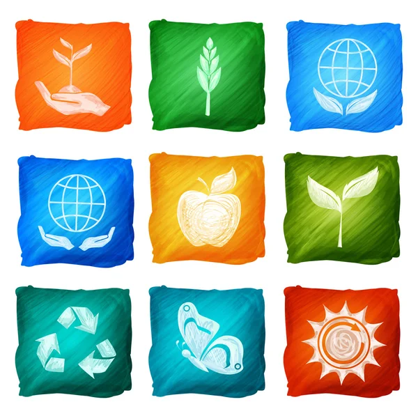 Ecology Icons Watercolor — Stock Vector