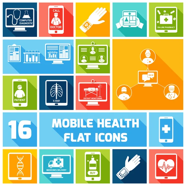 Icônes de santé mobiles mis à plat — Image vectorielle