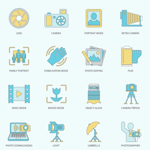 Photography icons flat line Royalty Free Stock Vectors