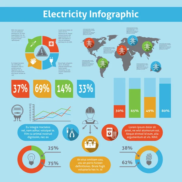 Conjunto de infográficos de eletricidade — Vetor de Stock