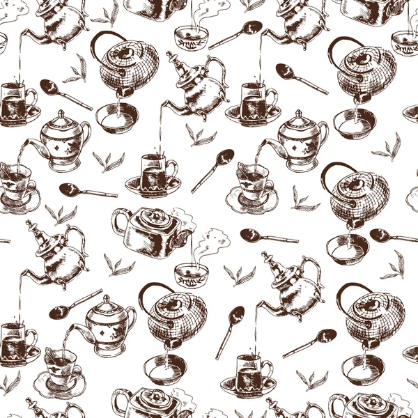 Teapot and cups seamless pattern — Stock Vector