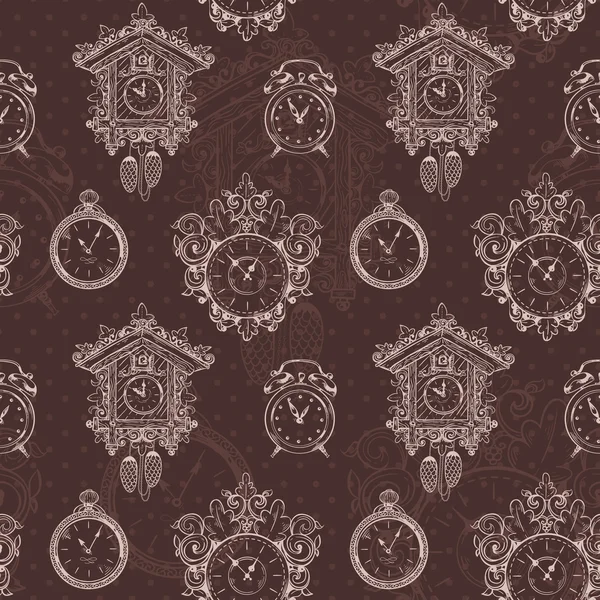 Old vintage clock seamless pattern — Stock Vector