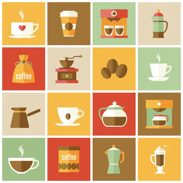 Conjunto plano de iconos de café — Vector de stock