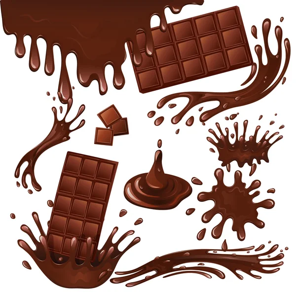 Milk chocolate bar and splashes — Stock Vector