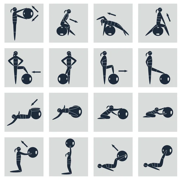 Fitness topu Icons set — Stok Vektör