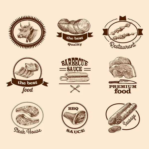 Sketch etiquetas de carne — Vector de stock