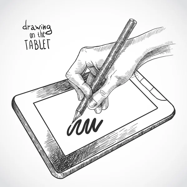 Kézi rajz a Tablet — Stock Vector