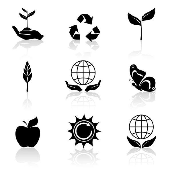 Ecology Icons Set Black — Stock Vector