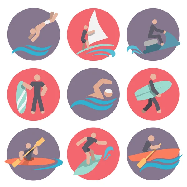 Water sports icons set flat — Stock Vector