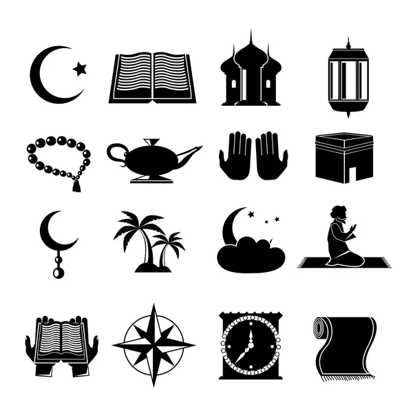 伊斯兰教图标设置黑色 — 图库矢量图片