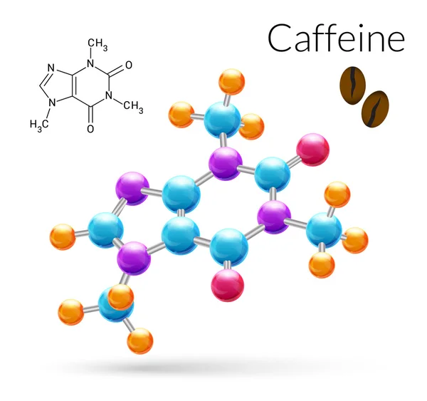 Molécula de cafeína 3d — Vector de stock