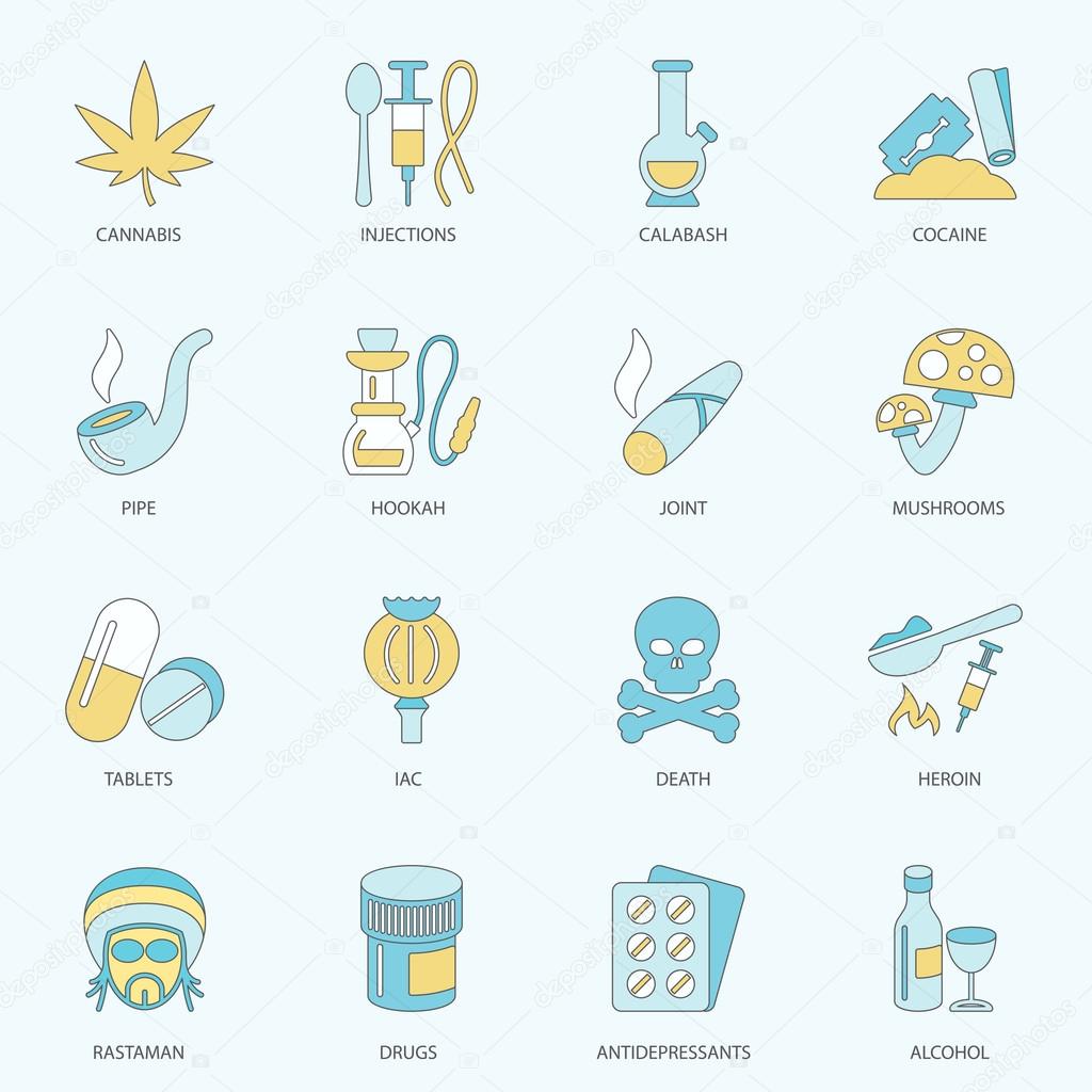 Drugs icons flat line