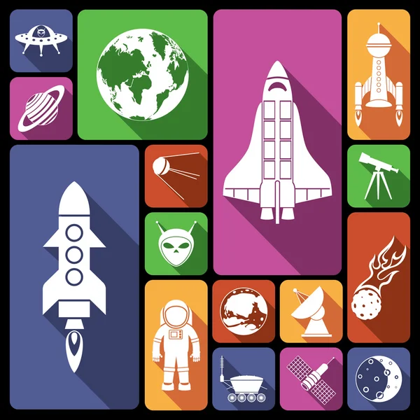 Space icons flat — Stock Vector