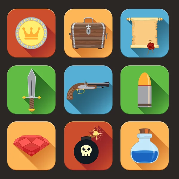 Recursos del juego iconos plana — Vector de stock