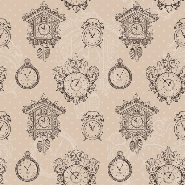 Vieille horloge vintage motif sans couture — Image vectorielle