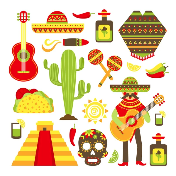 Mexico decorative icons set — Stock Vector