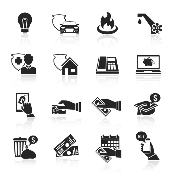 Payez facture icônes noir ensemble — Image vectorielle