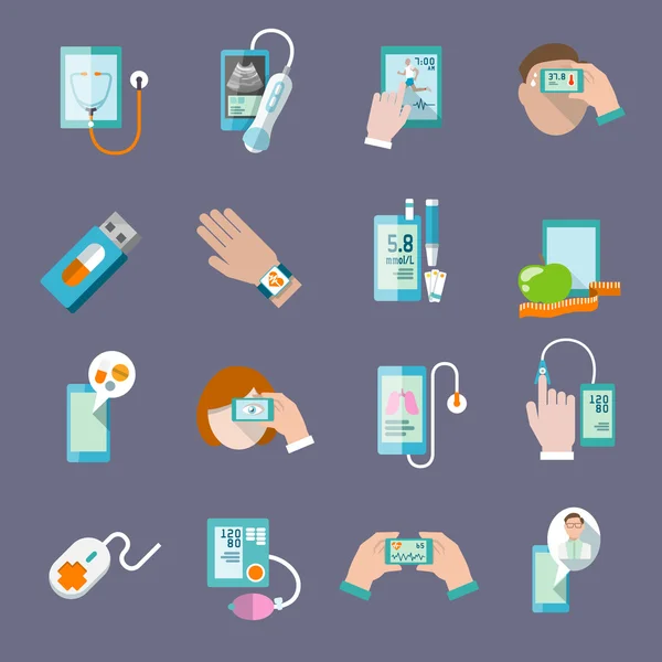 Icônes de santé mobiles mis à plat — Image vectorielle