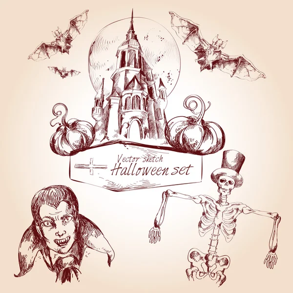 Halloween-Sketch-Set — Stockvektor