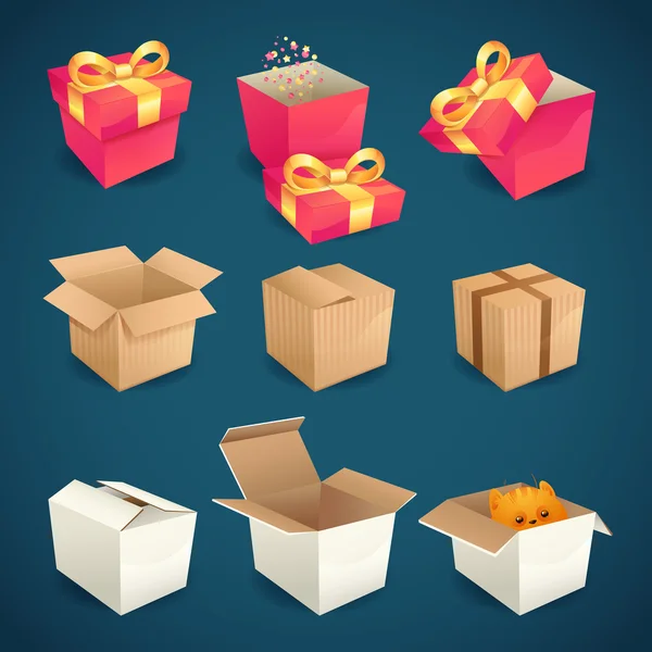 Ícones de caixa e pacote —  Vetores de Stock