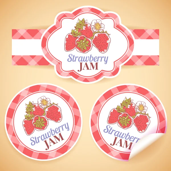 Strawberry jam labels — Stock Vector