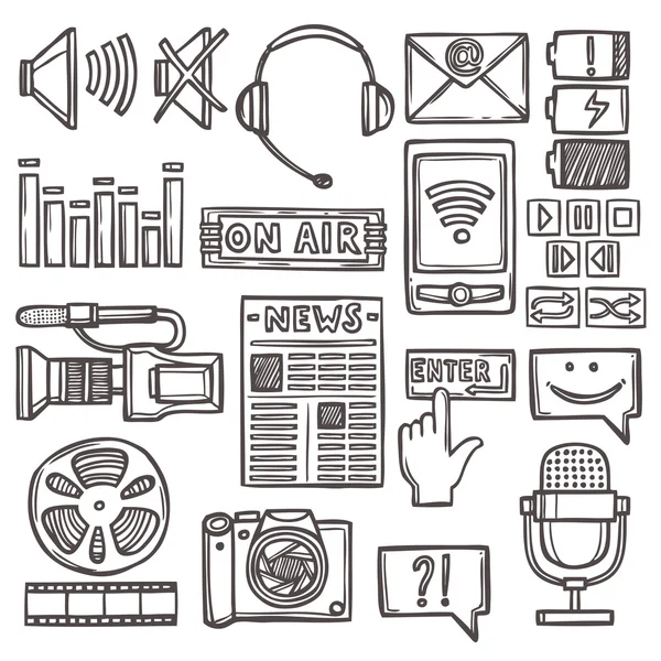 Media schets iconen set — Stockvector