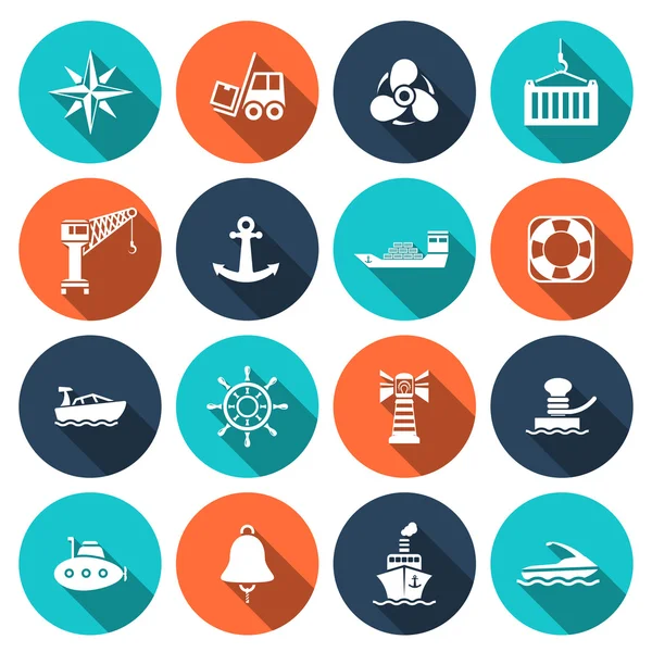 Sea port icons set — Stock Vector