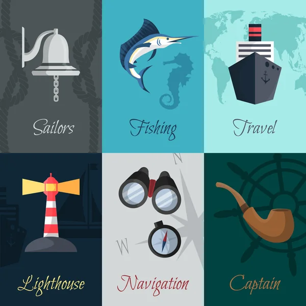 Морские мини-плакаты — стоковый вектор