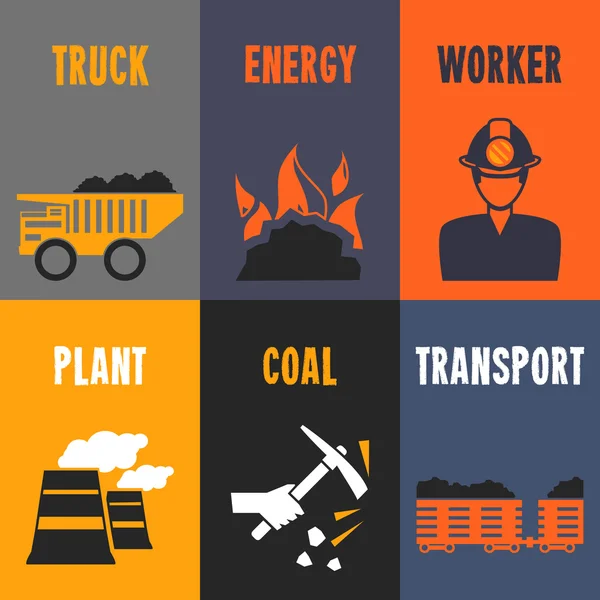 Carvão indústria mini cartazes — Vetor de Stock