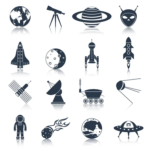 Space Icons schwarz — Stockvektor